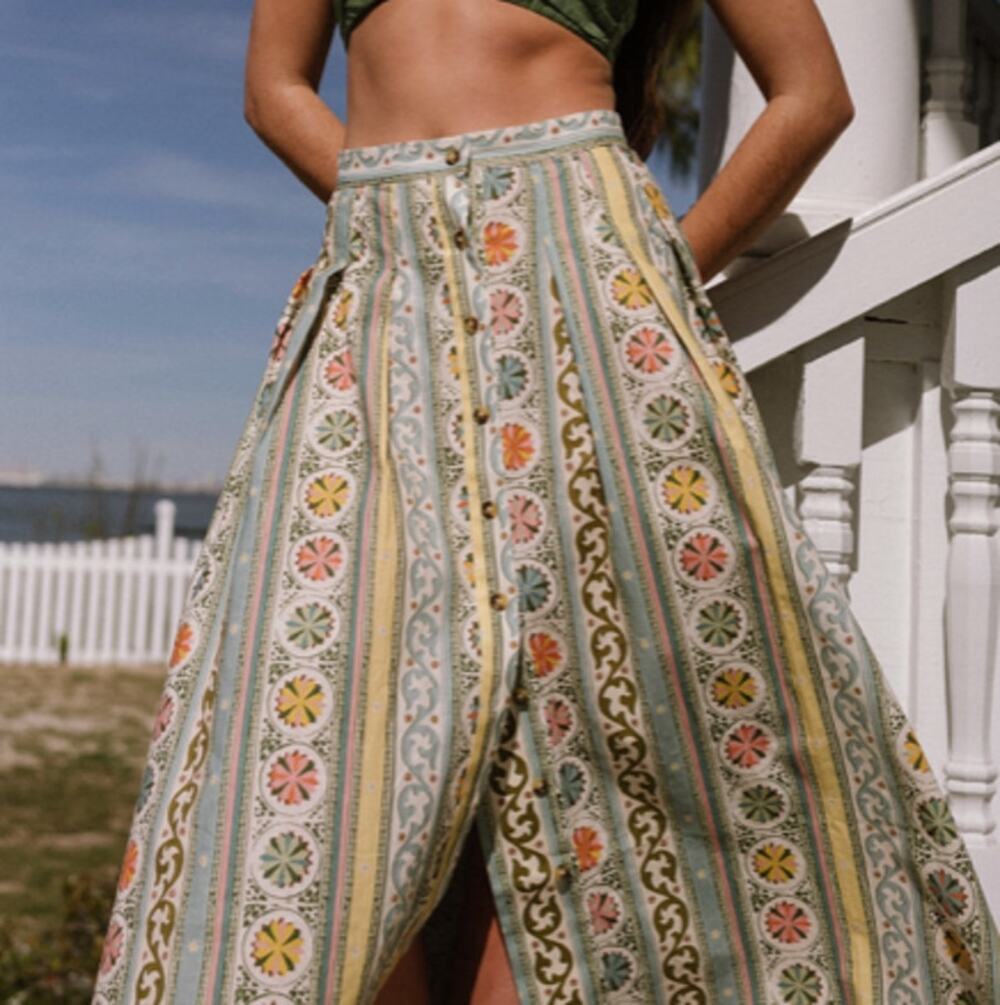 Parterre Briony Skirt Pleated Tortoise Buttons Allegra Iridian Green Size 4